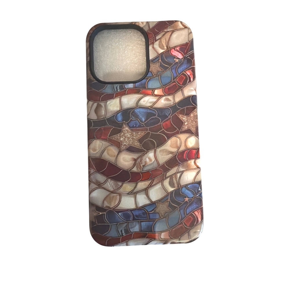 American Flag Stain Glass Mosaic iPhone 15‎ ProMax Case Red White Blue Patriotic